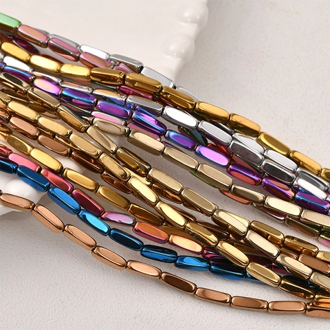 Rectangle Hematite Loose Beads Electroplated Beveled Cube Stone Beads For DIY Jewelry Making Bracelet Necklace Accessory