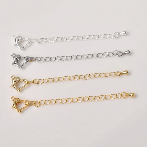 Gold Silver Plated Copper Heart Lobster Clasp Extension Chain Connector Link For DIY Jewelry Necklace Bracelet Making