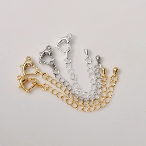 Gold Silver Plated Copper Heart Lobster Clasp Extension Chain Connector Link For DIY Jewelry Necklace Bracelet Making