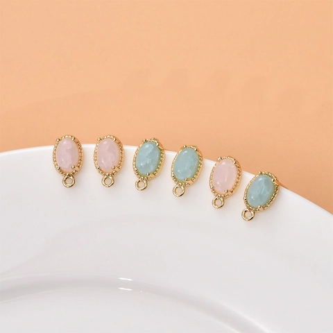 DIY Oval Copper Plated 18K Gold Stud Earring Findings With Silver Earring Post Resin Crackled Stone Accessories For Jewelry Making