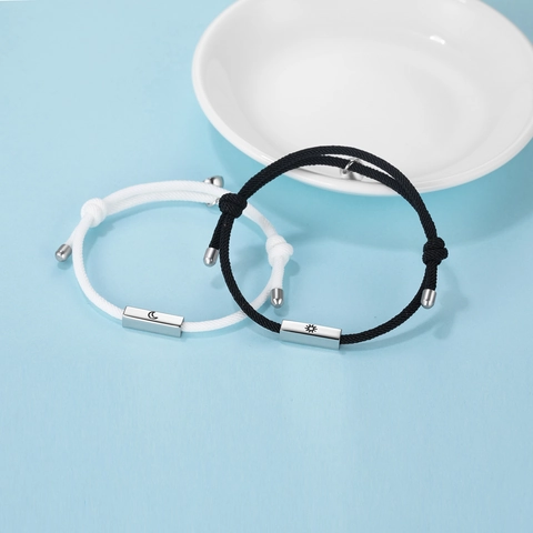 Magnetische Pärchen Passende Geflochtene Seil Armbänder Edelstahl Sonne Mond Herz Graviert Versprechen Schmuck Geschenk