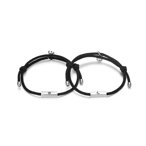 Magnetische Pärchen Passende Geflochtene Seil Armbänder Edelstahl Sonne Mond Herz Graviert Versprechen Schmuck Geschenk