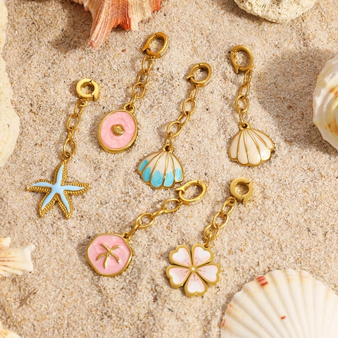 Ciondoli in Acciaio Inossidabile a Tema Oceano Stella Marina Conchiglia Smalto Charms per Collana Bracciale Creazione Gioielli
