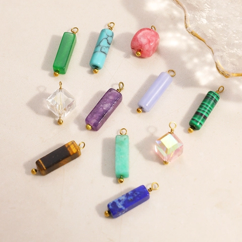 Natural Stone Stainless Steel Pendant Cylinder Rectangle Geometry For Jewelry Making DIY Waterproof Hypoallergenic Women Accessories