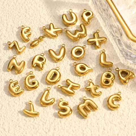 Ciondolo con Lettera Alfabeto Bubble 3D in Acciaio Inossidabile Placcato Oro 18K Charm Iniziale per Creazione Gioielli Fai-da-te