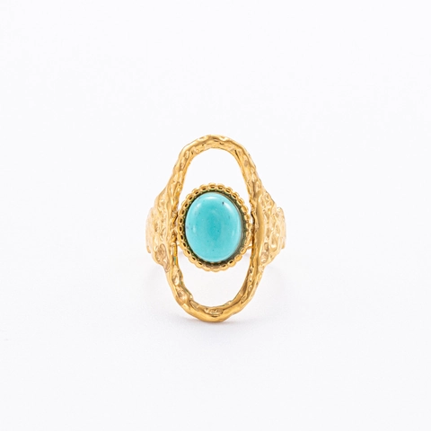 Bague Ouverte en Pierre Naturelle en Acier Inoxydable Vintage pour Femme Bague Ethnique Réglable Bohème Ovale Turquoise Malachite Oeil de Tigre