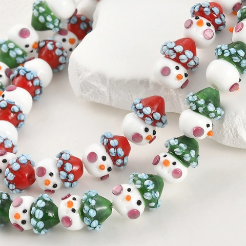 Cuentas de Muñeco de Nieve de Vidrio Soplado Hechas a Mano Navidad Sombrero Rojo Verde Cuentas Sueltas para Collar Pulsera Pendiente Accesorios de Joyería DIY