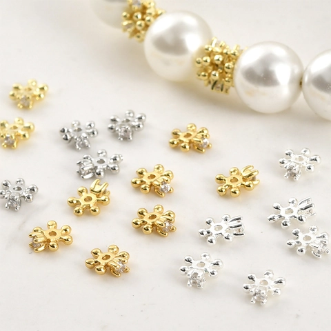 Copper Zirconia Snowflake Spacer Beads Flower Petal Bead Caps For DIY Jewelry Making Necklaces Bracelets 14K 18K Gold Plated Accessories