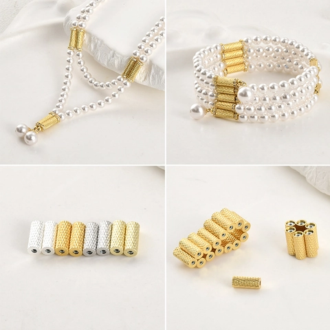 Copper Magnetic Tube Beads For DIY Jewelry Making 14k Gold Silver Plated Knurled Spacers For Necklace Bracelet Handmade Connectors