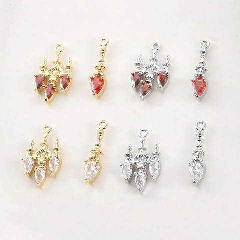 Vintage Brass Zirconia Chandelier Pendants 14K Gold Plated DIY Earring Necklace Findings Retro Palace Style Accessories