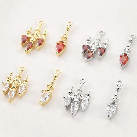 Vintage Brass Zirconia Chandelier Pendants 14K Gold Plated DIY Earring Necklace Findings Retro Palace Style Accessories