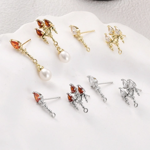 14K Gold Plated Copper Zirconia Pearl Stud Earring Findings For DIY Jewelry Making Handmade Earrings Components Women