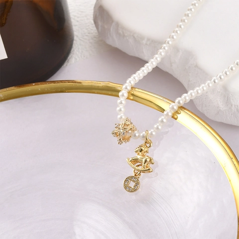 DIY Copper Zirconia Rocking Horse Ancient Coin Charm Pendants For Jewelry Making Necklace Bracelet Accessory Real Gold Plated