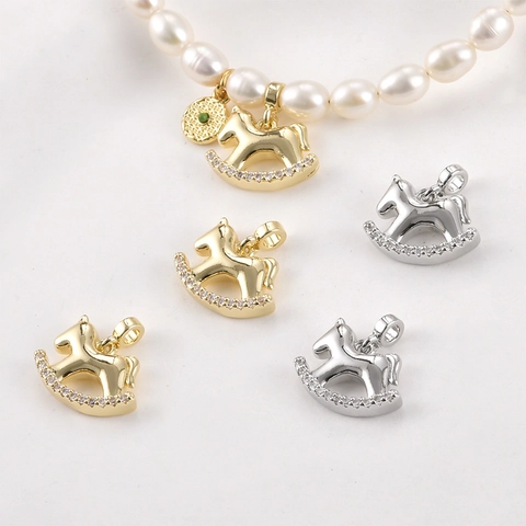 14K Gold Plated Copper Zirconia Rocking Horse Pendant DIY Jewelry Making Charms For Necklace Bracelet Earring Accessories