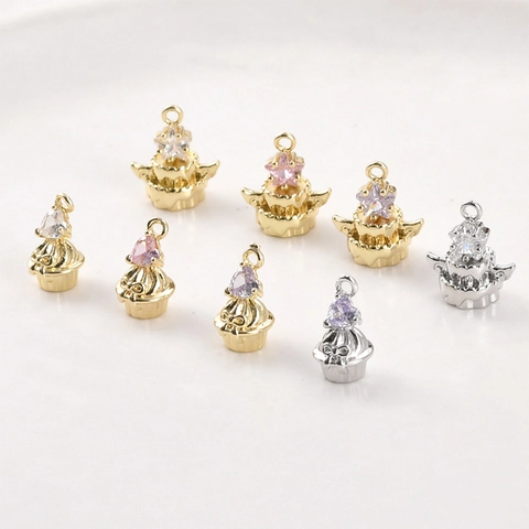 Copper Zirconia Cupcake Pendant For DIY Jewelry Making Gold Silver Plated Sweet Heart Star Shape Charms For Bracelet Necklace