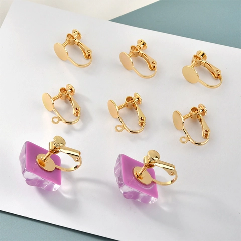 Convertitore Orecchini Fai da Te Rame Placcato Oro 18K Clip a Spirale Regolabile per Orecchie Senza Buco Base Piatta