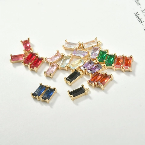Rectangle Crystal Glass Pendant 18K Gold Plated Copper DIY Jewelry Making Accessory Small Geometric Charm For Earring Necklace
