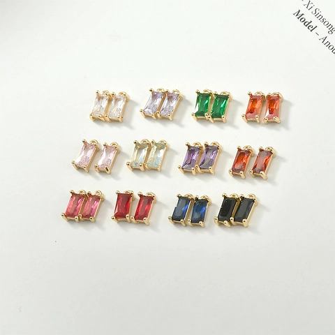 Rectangle Crystal Glass Pendant 18K Gold Plated Copper DIY Jewelry Making Accessory Small Geometric Charm For Earring Necklace