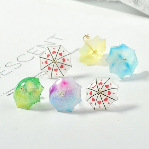 Cute Dreamy Acrylic Umbrella Charms Heart Gradient Designs For DIY Jewelry Earring Making Accessories With Artificial Pearl