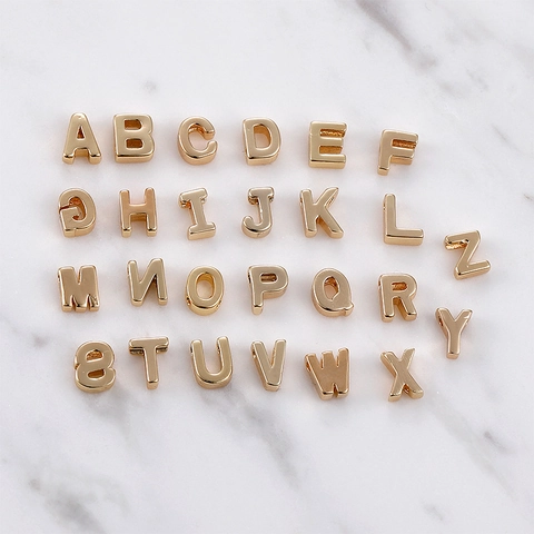 18K Gold Plated Copper Alphabet Letter Spacer Beads For DIY Jewelry Making Personalized Necklace Bracelet Metal Beads