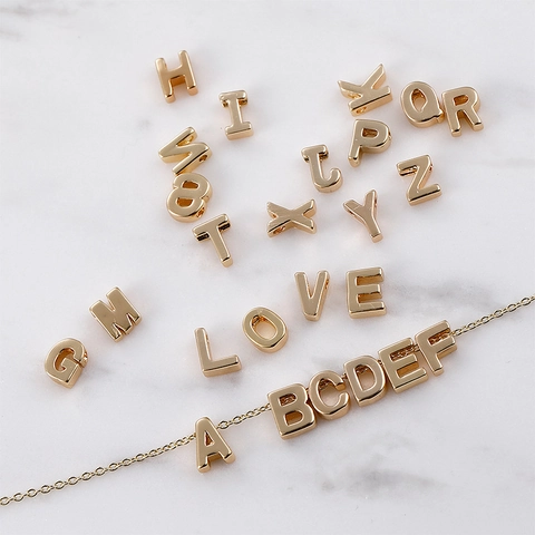 18K Gold Plated Copper Alphabet Letter Spacer Beads For DIY Jewelry Making Personalized Necklace Bracelet Metal Beads