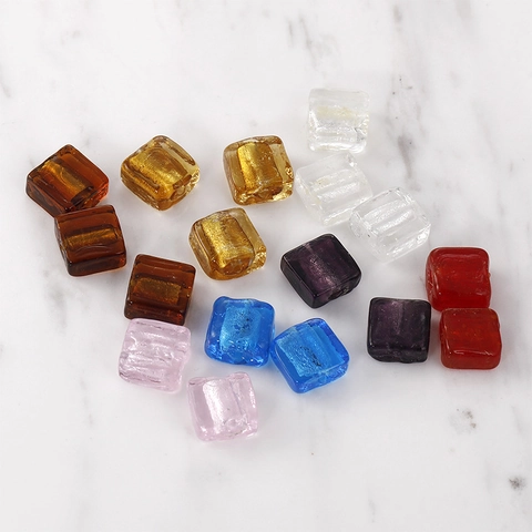 Vintage Handmade Lampwork Glass Square Beads With Foil Interior Loose Spacer Beads For DIY Jewelry Making Necklaces Bracelets