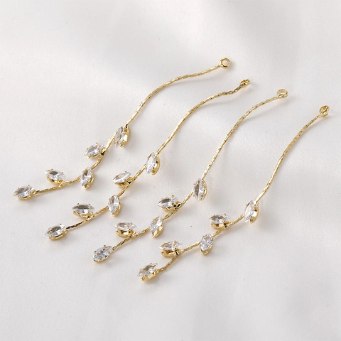 Colgante de Borla de Hoja de Sauce de Zirconia Chapado en Oro 18K de Cobre Dijes de Cadena Larga para Fabricación de Joyas DIY