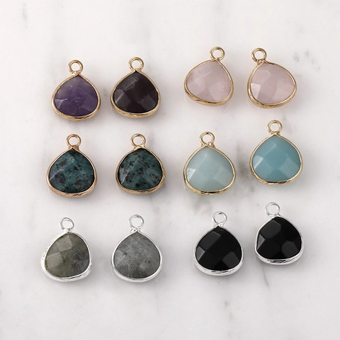 Natural Crystal Stone Teardrop Faceted Pendant With Gold Silver Plated Copper Edging DIY Jewelry Making Charms For Necklace
