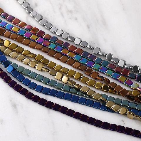 Square Glass Beads Electroplated Hematite Look Square Beads For DIY Bracelet Necklace Earring Jewelry Making Handmade Beads Accessory