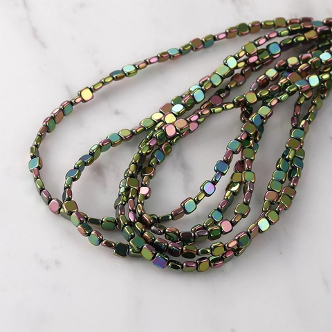 Square Glass Beads Electroplated Hematite Look Square Beads For DIY Bracelet Necklace Earring Jewelry Making Handmade Beads Accessory