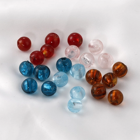 Colored Glaze Round Glass Beads With Silver Foil For DIY Jewelry Making Bracelet Necklace Handmade Craft Loose Beads