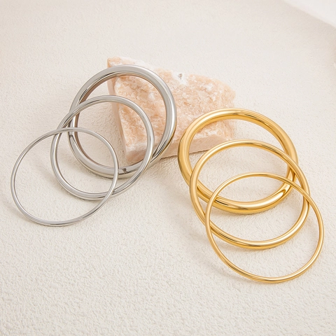 Brazalete Minimalista de Acero Inoxidable para Mujer Chapado en Oro de 18K Plata Pulido Espejo Joyería Geométrica