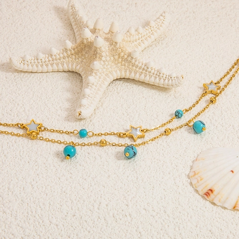 Edelstahl Lebensbaum Fußkettchen Für Damen Boho Türkis Künstliche Perle Schmetterling Stern Anhänger Sommer Schmuck
