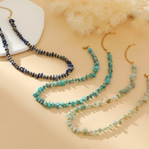 Boheemse Onregelmatige Natuursteen Roestvrij Stalen Ketting Gouden Hart Kunstparelmoer Hanger Ketting Armband Sieraden