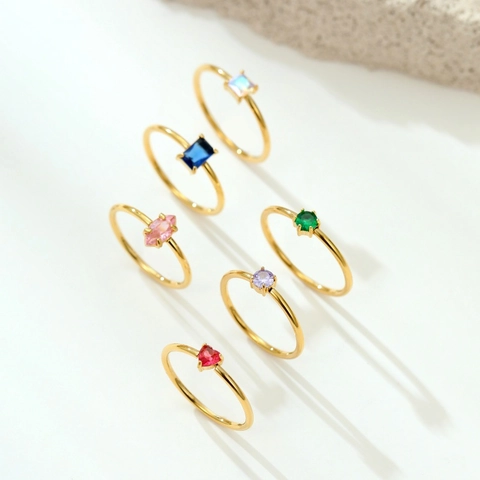Minimalistischer Edelstahl Zirkonia Ring Für Damen Vergoldet Herz Geometrisch Bunter Stein Mode Fingerring Schmuck
