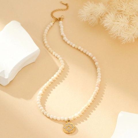 Roestvrij Staal Schelpkraal Ketting Met Zirkonia Hanger En 925 Sterling Zilver Natuursteen Armband Vrouwen Sieraden