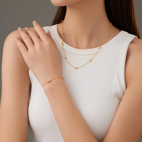 Minimalist Titanium Steel Gold Bead Chain Necklace For Women Elegant Cylindrical Tube Beads Clamped Cross Chain Jewelry