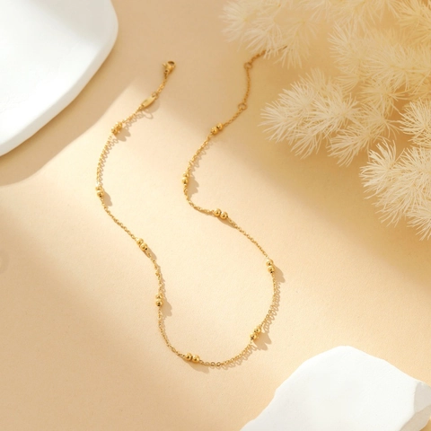 Minimalist Titanium Steel Gold Bead Chain Necklace For Women Elegant Cylindrical Tube Beads Clamped Cross Chain Jewelry