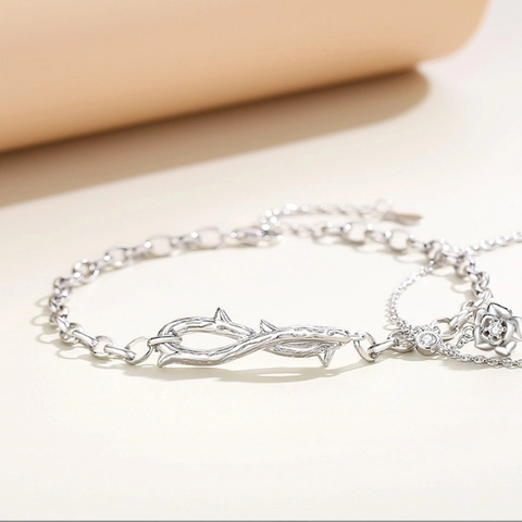 Gothisches Kupfer Rose Dornen Armband Für Damen Herren Minimalistisch Schwarz Zirkonia Stern Doppellagig Verstellbar Schmuck