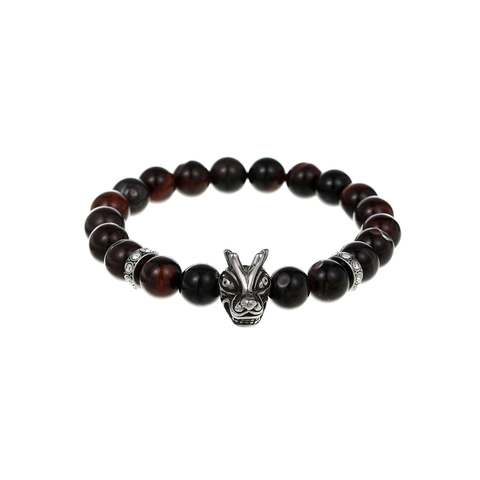 Natural Tiger Eye Stone Beaded Bracelet Men Stainless Steel Dragon Head Charm Amethyst Rose Quartz Healing Energy Jewelry