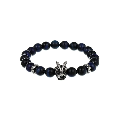 Natural Tiger Eye Stone Beaded Bracelet Men Stainless Steel Dragon Head Charm Amethyst Rose Quartz Healing Energy Jewelry