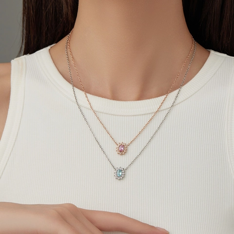 Edelstahl Ovaler Anhänger Halskette Mit Strass Halo Sonnenblume Design Einfache Mode Elegante Schmuck Für Damen