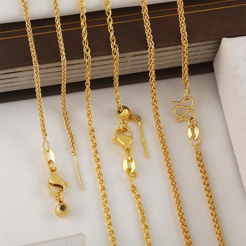18K Gold Plated Copper Chopin Chain Necklace For Women Men Adjustable Needle Slide Pin Wheat Chain DIY Jewelry Accessory