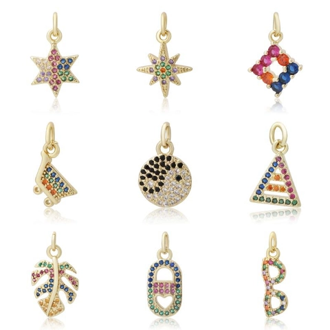 Ciondolo per Gioielli DIY in Rame Micro Intarsiato con Zirconia Colorata a Forma di Farfalla Stella Cuore Accessorio per Donne