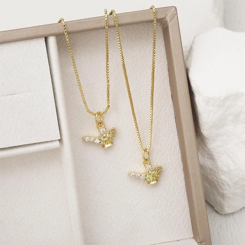 Vintage Copper Rhinestone Pendant Necklace Accessories Retro Magic Lamp High Heel Fairy Tale Charm For Women Jewelry Making