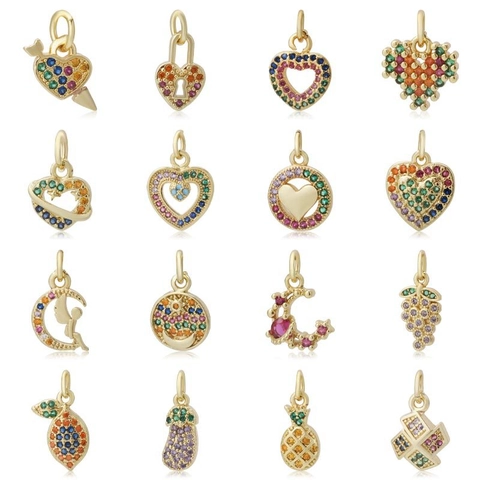 Pendente Geometrico in Zirconia a Forma di Cuore e Animale Intarsiato in Rame Galvanizzato Accessori per Gioielli Fai-Da-Te Ciondoli per Collane e Bracciali