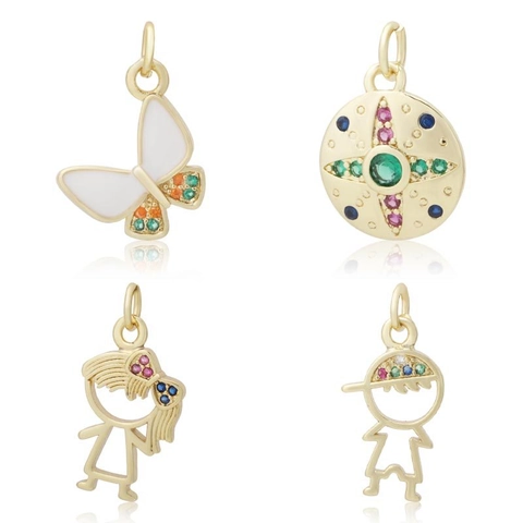 Ciondolo per Gioielli DIY in Rame Micro Intarsiato con Zirconia Colorata a Forma di Farfalla Stella Cuore Accessorio per Donne