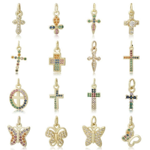 Ciondoli in Rame Zirconia DIY per Collana Braccialetto Oro Placcato Croce Farfalla Malocchio Insetto Gioielli