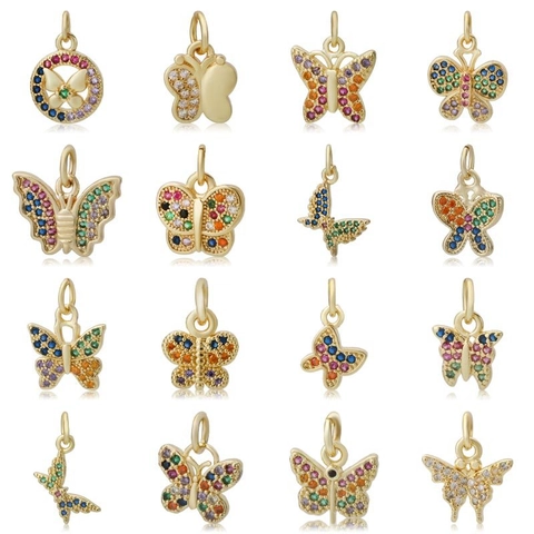 Ciondoli in Rame con Micro Intarsio in Zirconia a Forma di Farfalla Ape Uccello Animali Colore Oro per Creazione Gioielli DIY Collane Bracciali