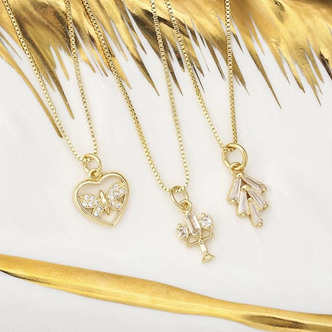 French Vintage Copper Zirconia Heart Butterfly Horse Chandelier Pendant DIY Necklace Jewelry Findings Women Accessories